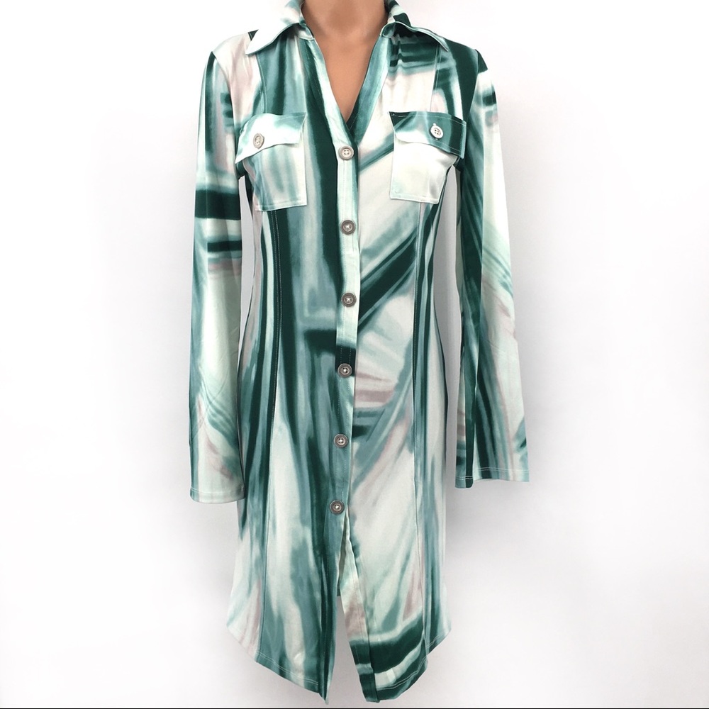 MICHAEL Michael Kors Green Striped Shirt Dress - Picture 1 of 10